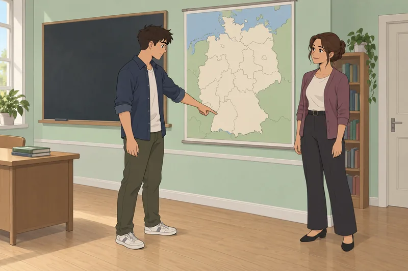 cuestionario sobre Alemania muestra un mapa en clase.