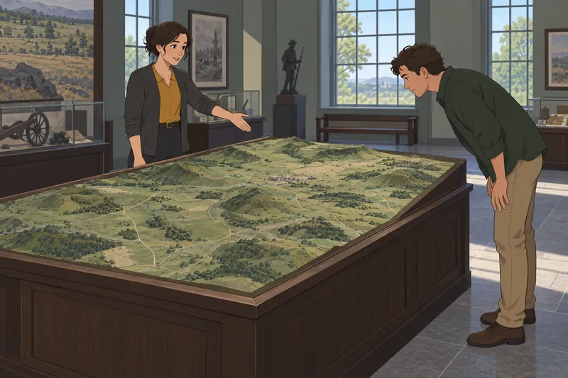 Gettysburg Quiz shows a learner studying terrain.