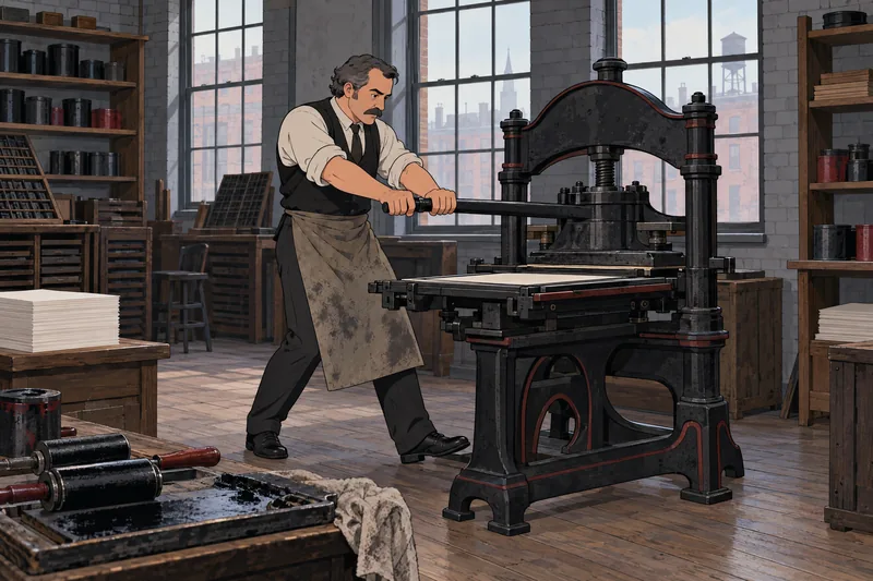 Gilded Age Quiz shows a busy print shop.