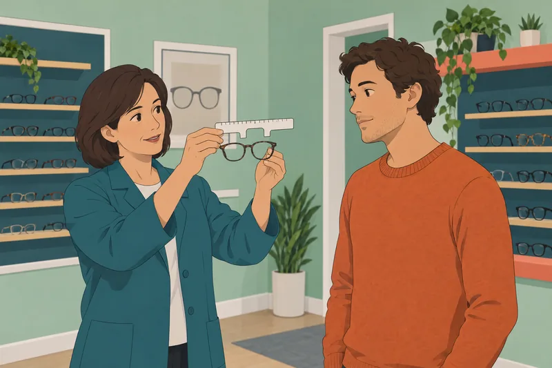 Glasses Quiz shows an optician fitting a frame.