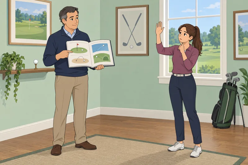 Golf Quiz shows a learner reviewing putting rules.