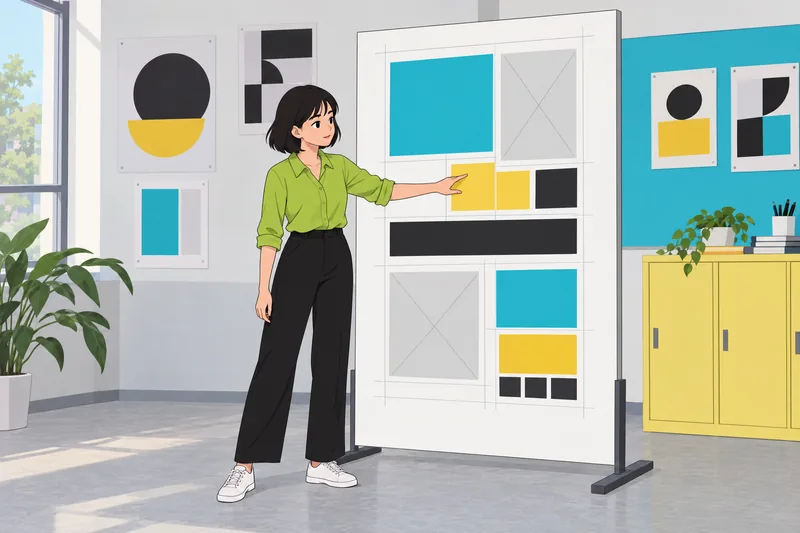 Graphic Design Quiz: student reviews a color layout.