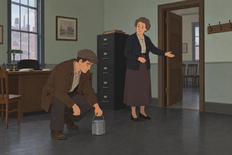 Great Depression Quiz: worker repairs a plain coat.