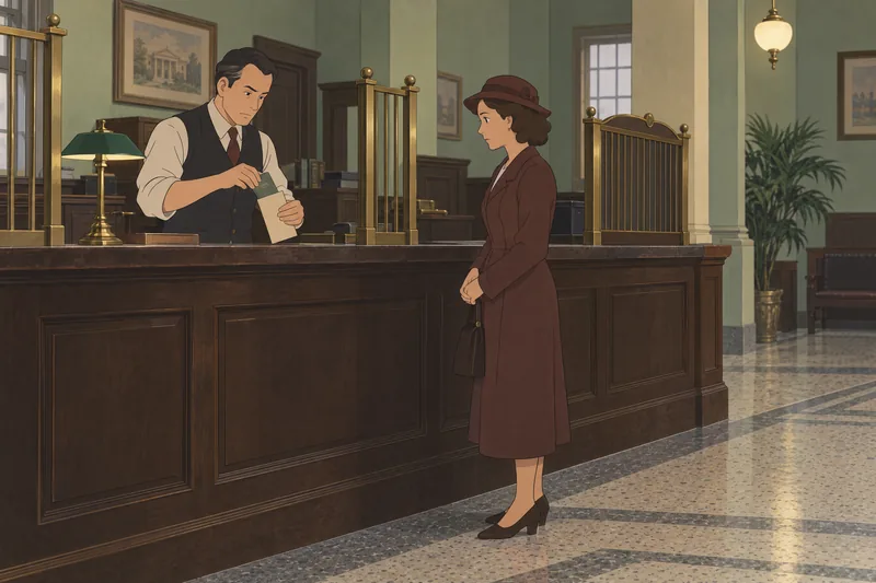 Great Depression Quiz: clerk examines a bank ledger.