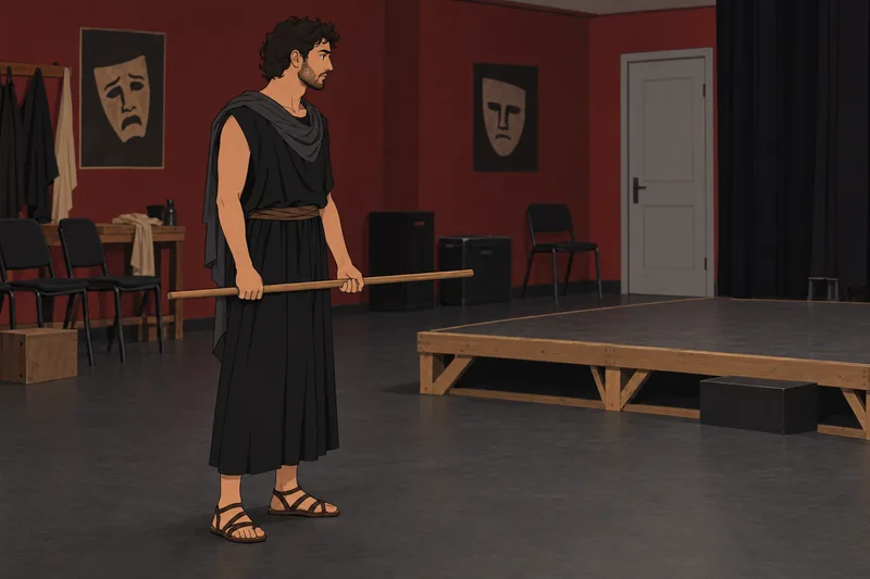El cuestionario sobre la examina una máscara teatral.
