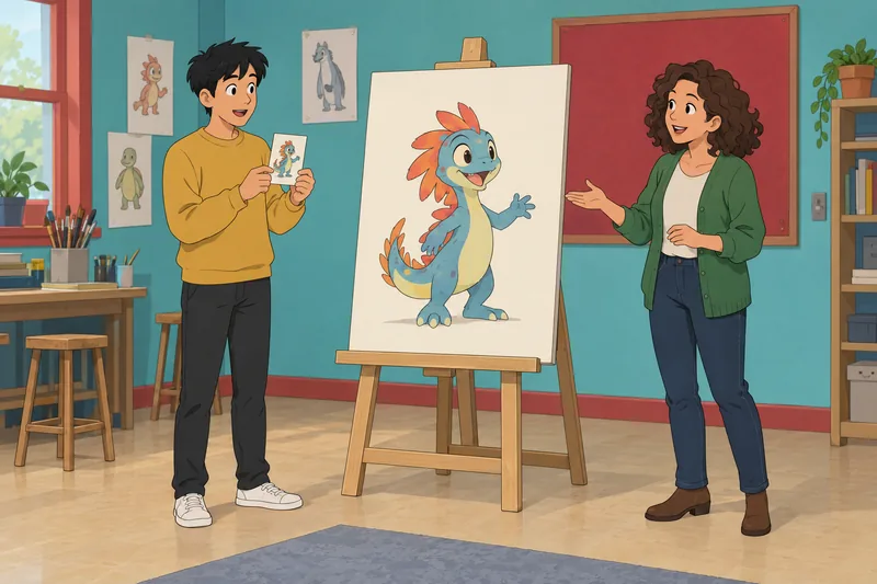 Guess the Cartoon: student studies a character card.