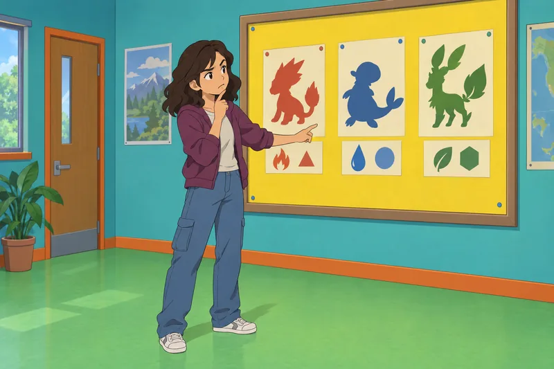 Guess the Pokemon on a classroom clue card.