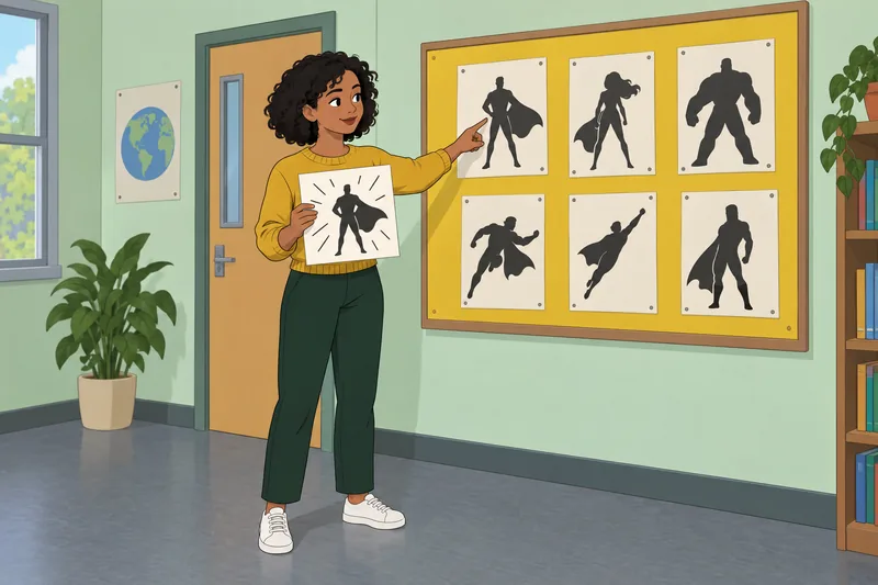 Guess the Superhero links clues in class.