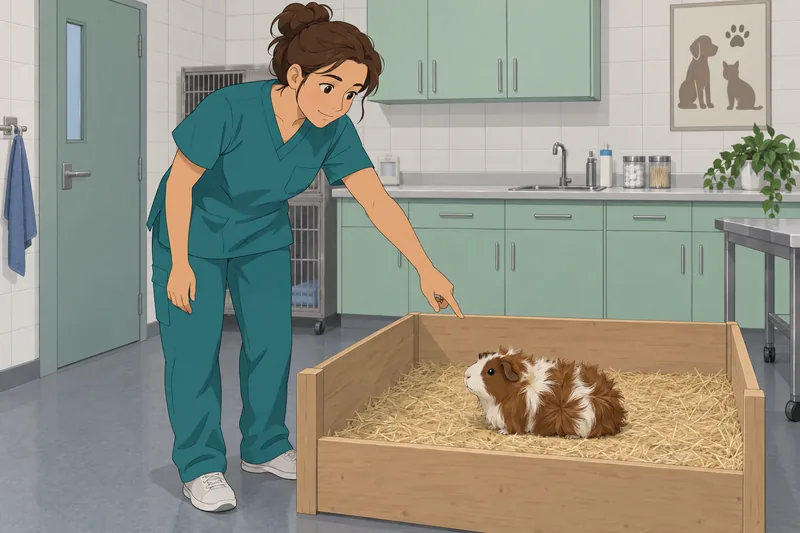 Guinea Pig Breed clues fill a pet classroom.