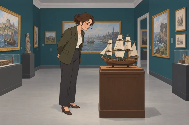 Gulliver Quiz beside a model ship.