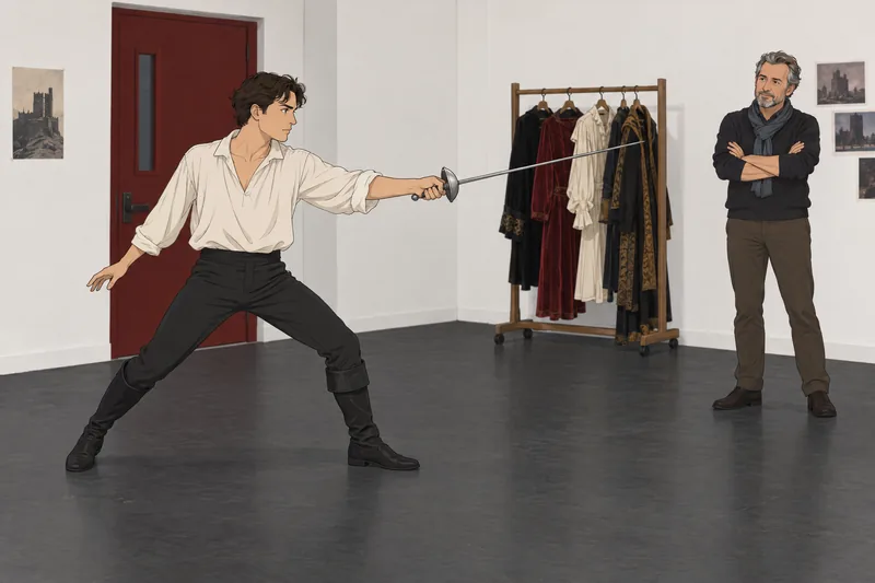 Hamlet Act 5 frames a tense duel rehearsal.