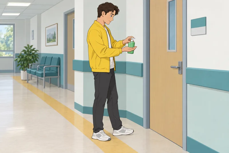 Hand Hygiene Quiz shows a nurse using sanitizer.