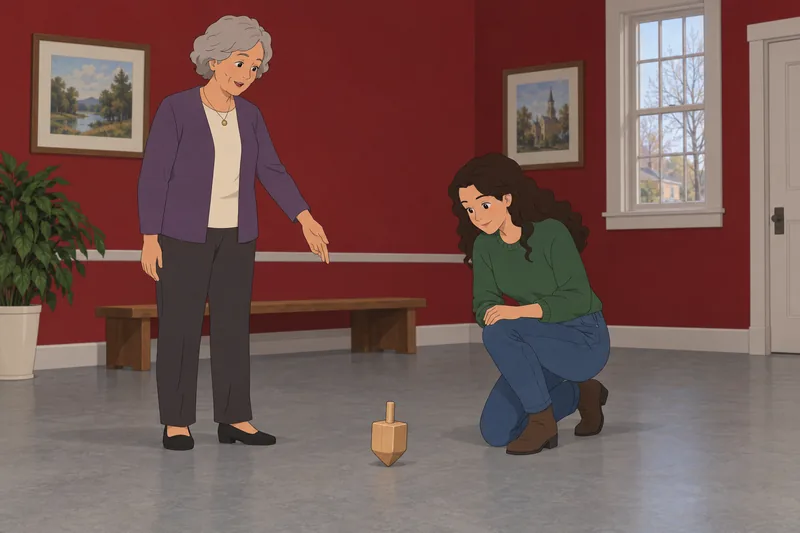 cuestionario sobre Janucá muestra un dreidel girando.