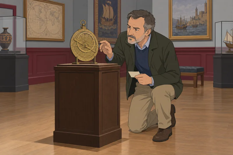 Hard Trivia Quiz: a visitor studies a compass.