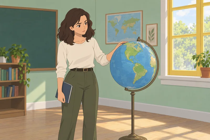 Hard Trivia Quiz: a learner studies a globe.