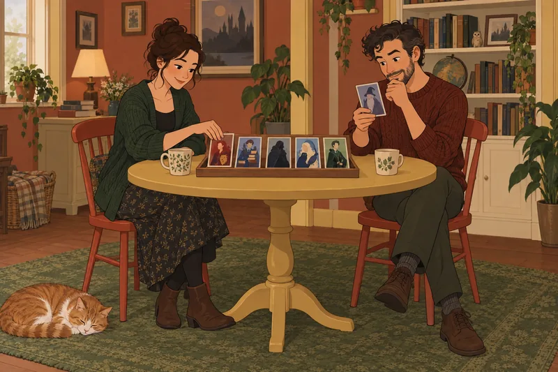 Quiz de personajes reúne cinco tarjetas coloridas.