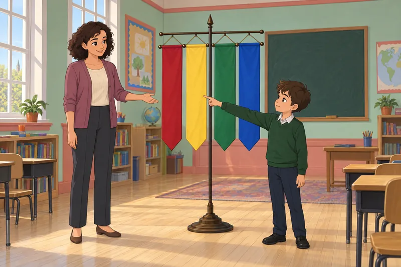 Harry Potter Parents guide a child with pennants.