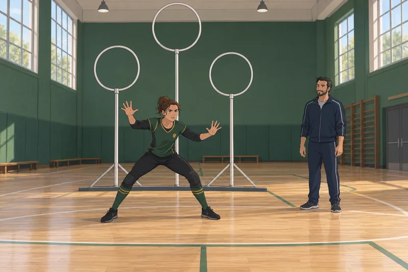 Harry Potter Quidditch guides a focused gym drill.