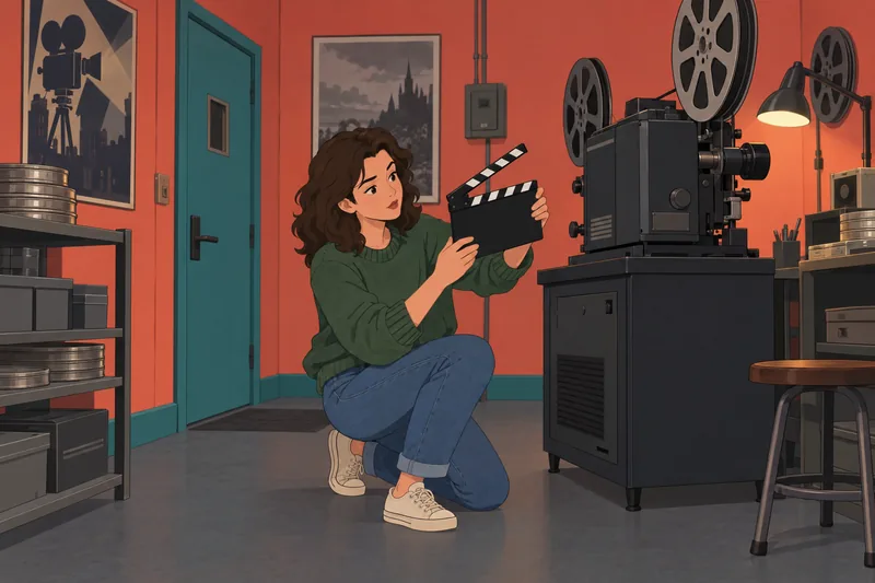 Harry Styles Quiz: student examines a film clapperboard.