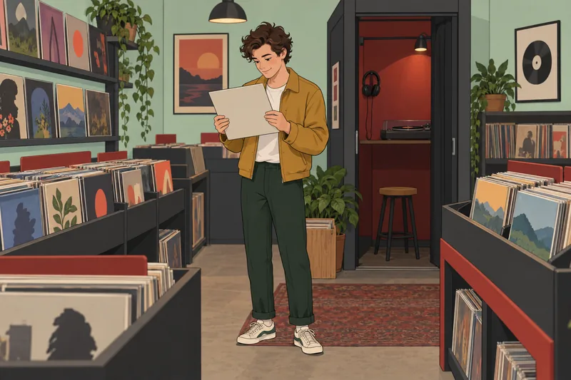 Harry Styles Quiz: fan studies a vinyl sleeve.