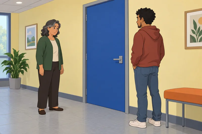 Escena de reflexión sobre un límite de pertenencia.