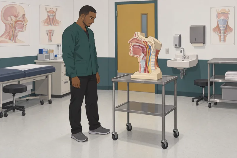 El cuestionario de anatomía explora un modelo laríngeo.
