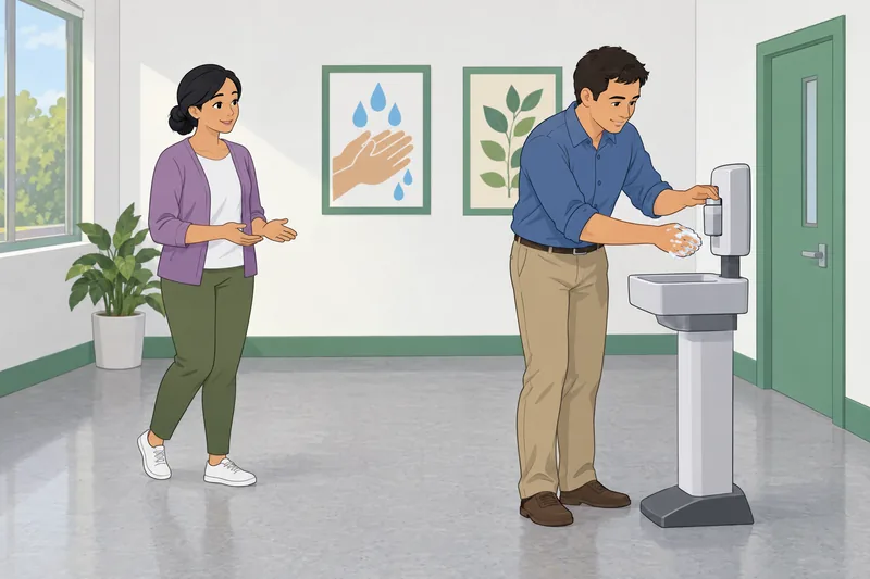 Health Attitude Index depicts handwashing in a clinic.