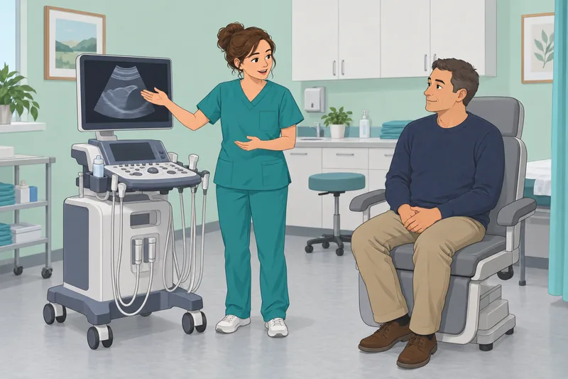 Healthcare Career Quiz shows a calm ultrasound clinic.