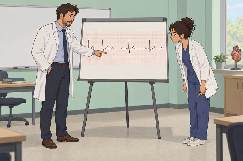 Heart Block Quiz shows ECG study in clinic.