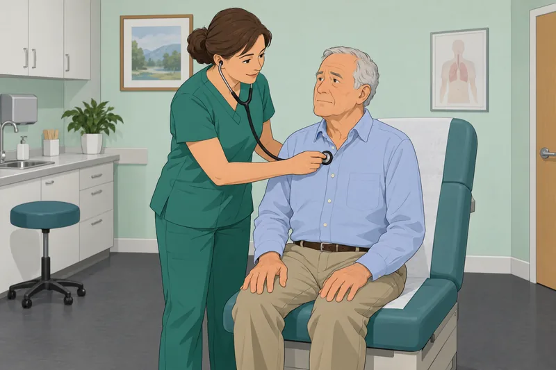 Heart Failure Quiz shows a nurse checking breathing.