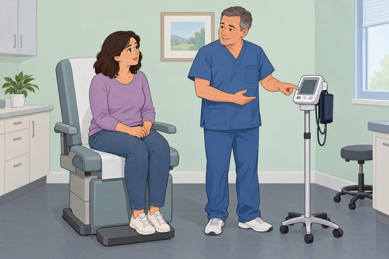 Heart Health Quiz: A clinician checks blood pressure.