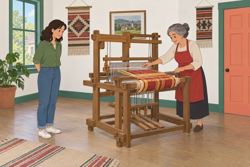 Heritage Quiz shows a loom lesson.
