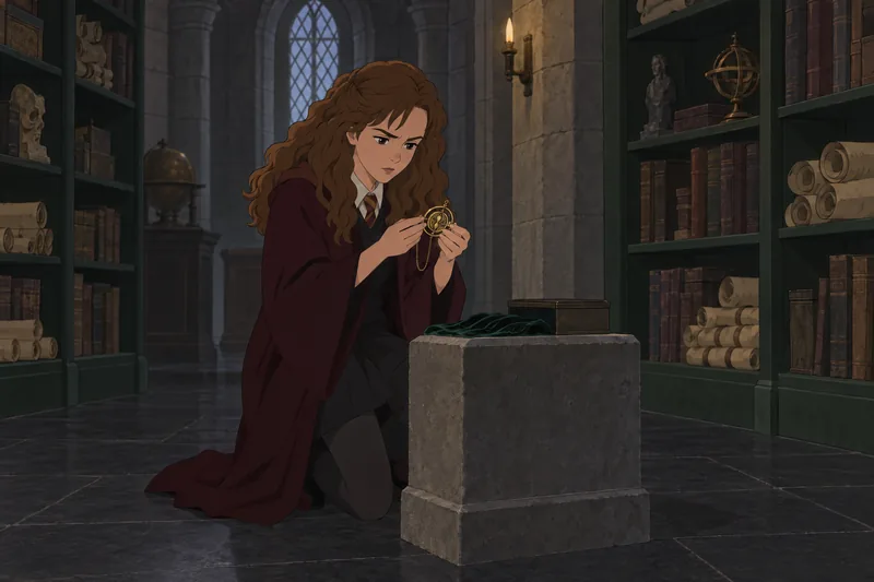 Hermione Granger Quiz: Hermione examines a basilisk fang.