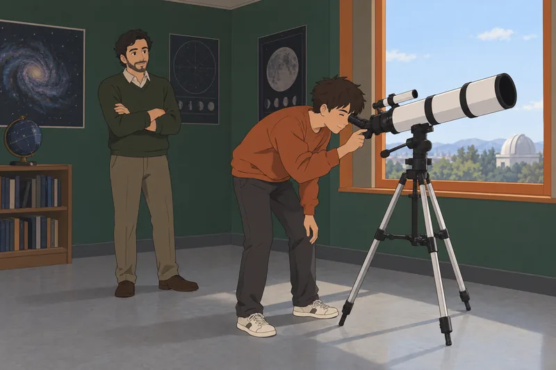 High School Science astronomy review with a telescope.