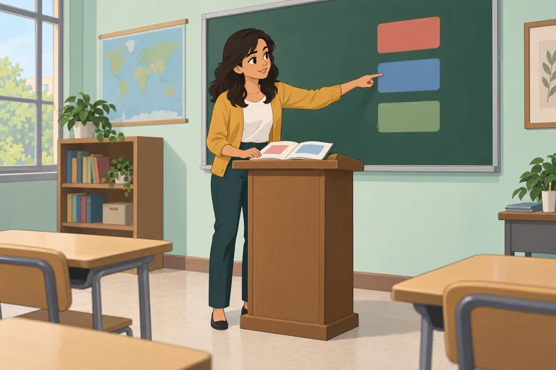 Hindi Quiz in a classroom with study cards.