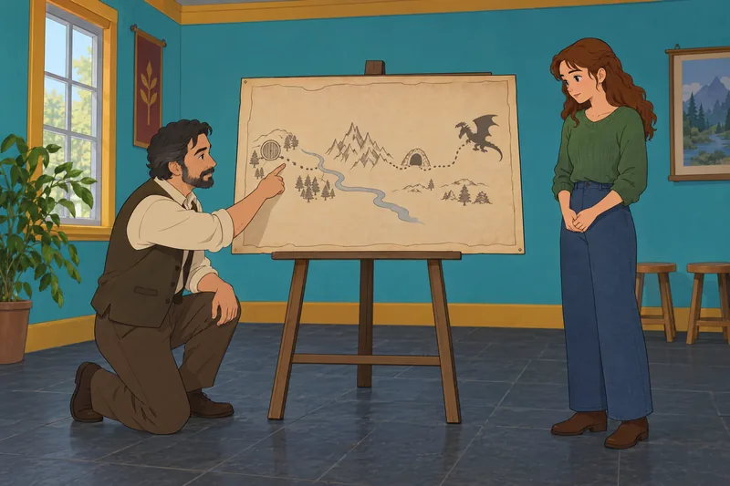 Hobbit Quiz shows a teacher sorting story clues.