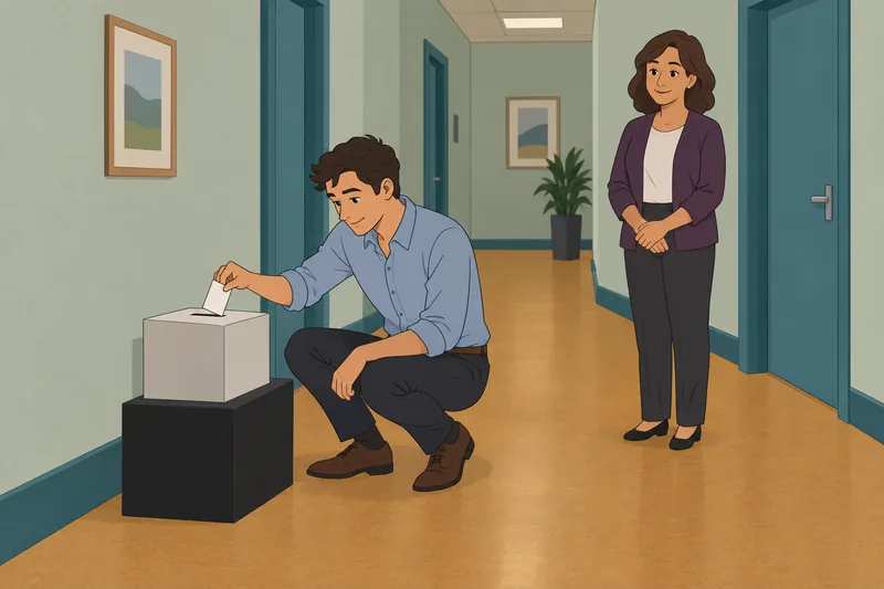 Homophobia Test depicts a workplace suggestion box.
