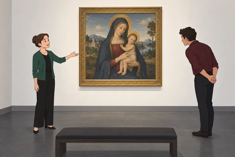 How Cultured Are: visitor studies a framed painting.