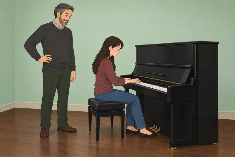 «cuestionario ¿Qué tan»: alumno toca el piano.
