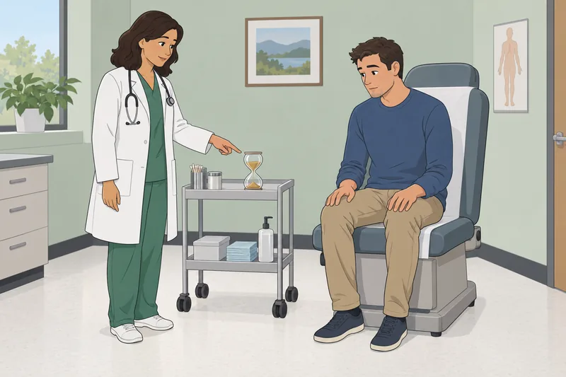 How Long Can: clinician points toward hourglass.