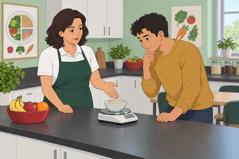 How Many Calories: an educator measures oats.