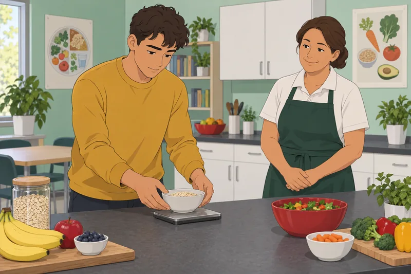 cuestionario ¿Cuántas calorías: una educadora mide avena.