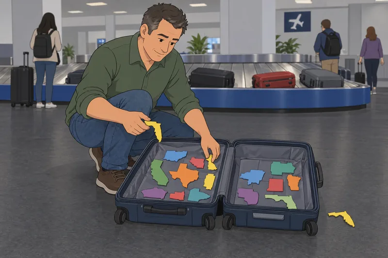 How Many States appears beside a packed suitcase.