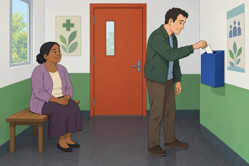 Human Rights Quiz: counselor indicates a public doorway.