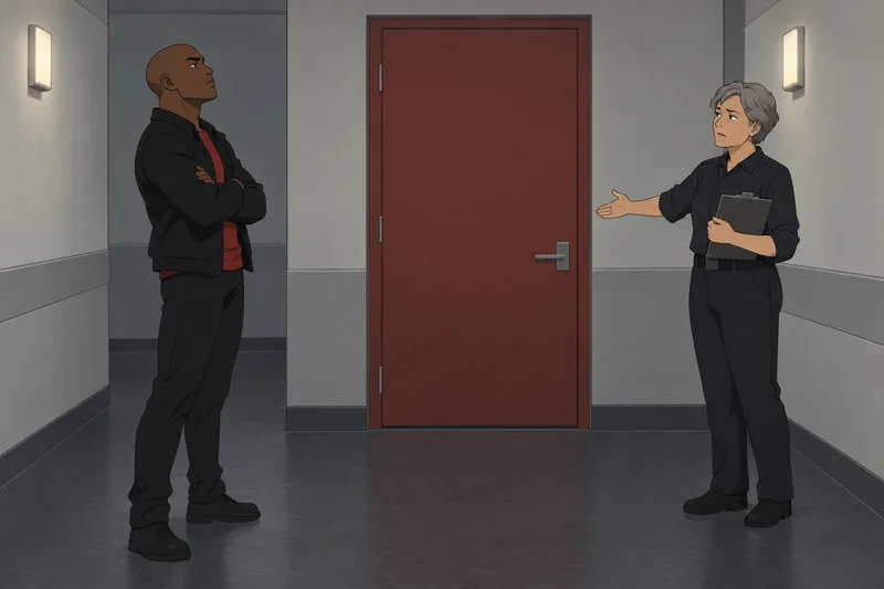 Hunger Games Character faces a closed arena door.