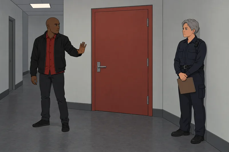 Quiz de personajes ante una puerta cerrada.
