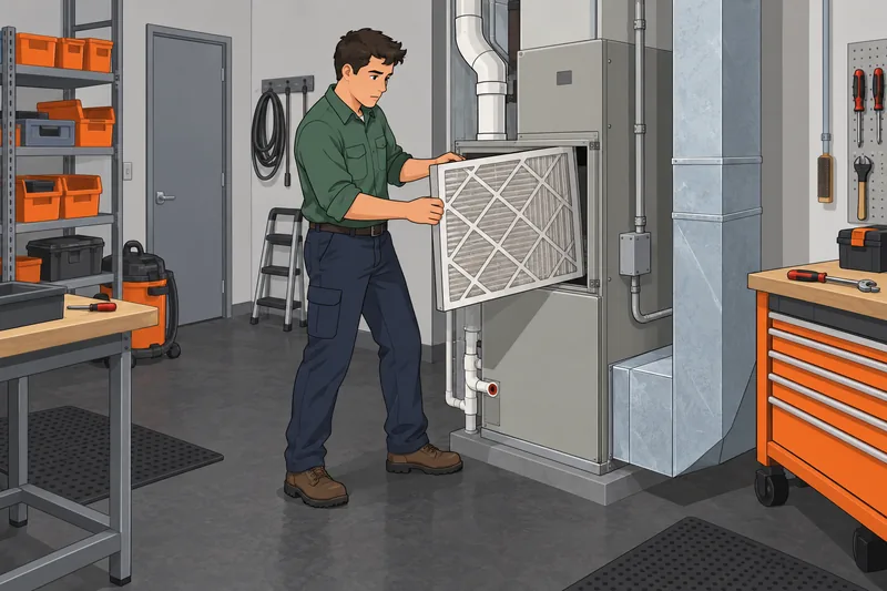HVAC Quiz: an apprentice checks a filter.