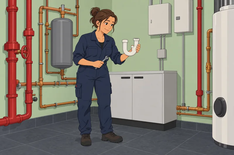 cuestionario de HVAC: técnico inspecciona un sifón.