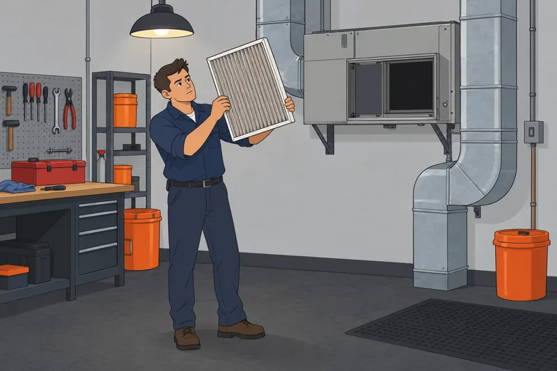 cuestionario de HVAC: aprendiz revisa un filtro.