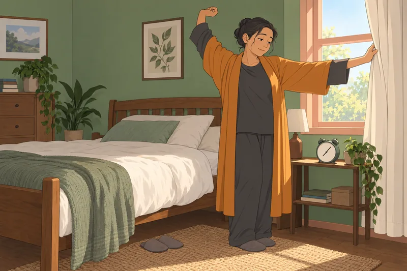 Hypersomnia Quiz: adult checks an unmarked alarm clock.